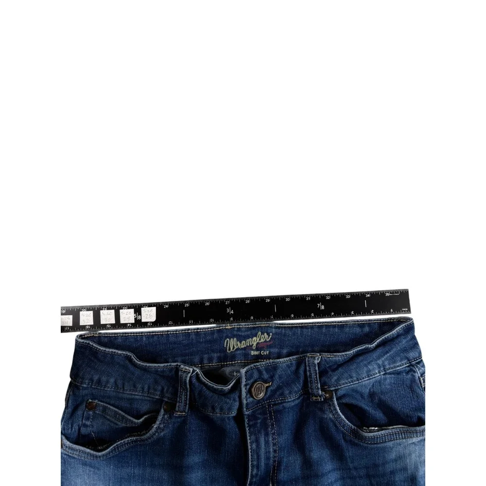 Wrangler Western Bootcut Jeans Womens 13x30 Dark Blue Denim Cotton‎ Whiskered